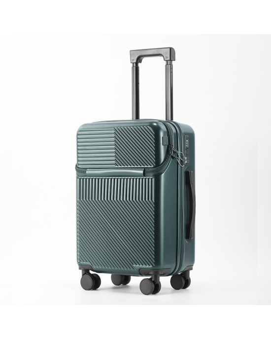 Front Pocket Carry-on Luggage with USB Port Spinner Wheels - Green