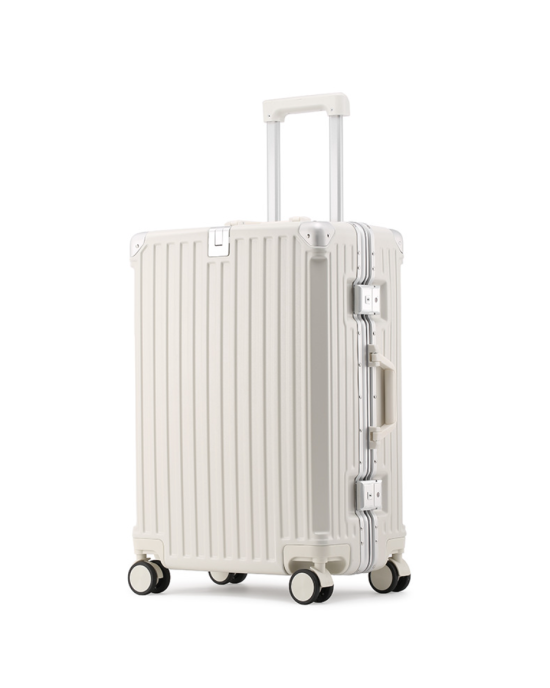 Carry On Luggage PC+ABS Aluminum Frame Zipperless Luggage Hard Shell Suitcase - White