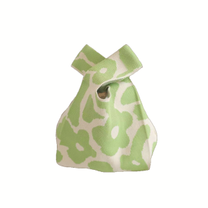 Knitted Elastic Tote Bag Handbag for Women - Green Flower
