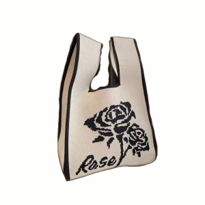 Knitted Elastic Tote Bag Handbag for Women - White Rose