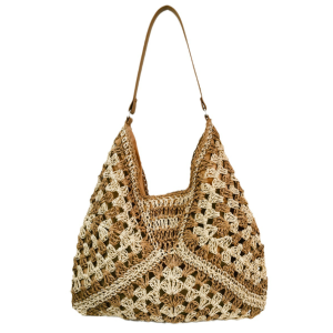 Women Grass Woven Beach Bucket Shoulder Bag