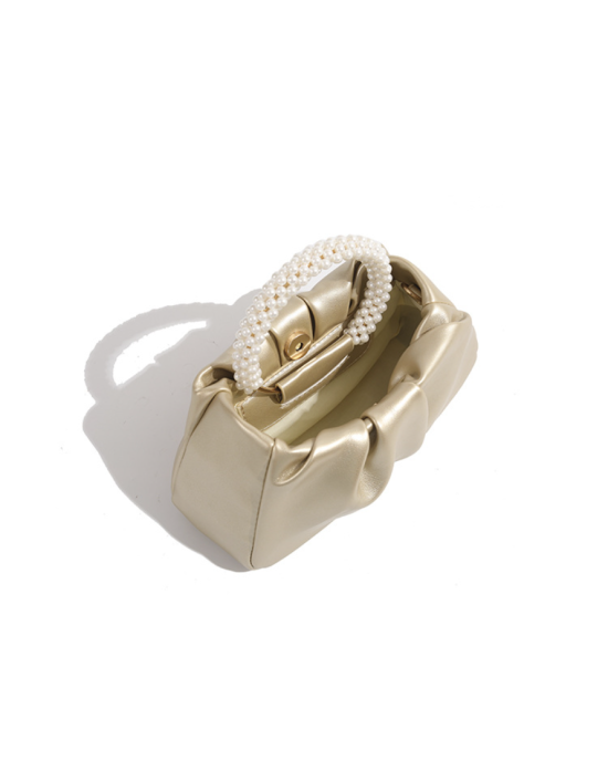 Evening Clutch Pearl Soft Leather Ruched Crossbody Bags Purses for Women Ladies 