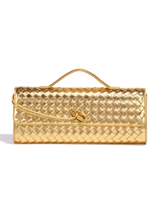 Elegant Chic Woven Clutch Purses Handbag for Women Ladies - Gold