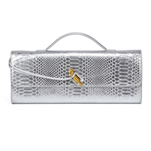 Evening Clutch Purses for Women Crocodile PU Leather Crossbody Bag - Silver