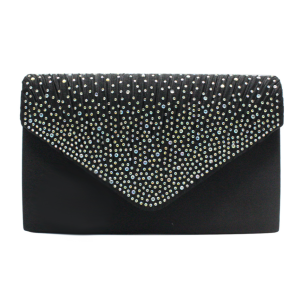 Formal Evening Rhinestone Envolope Clutch Purses Handbags for Wedding Party - Black