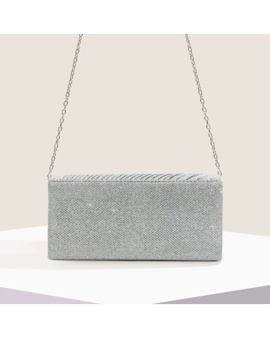 Women's Evening Bag Clutch Purse Glitter Party Wedding Handbag with Chain - Silver