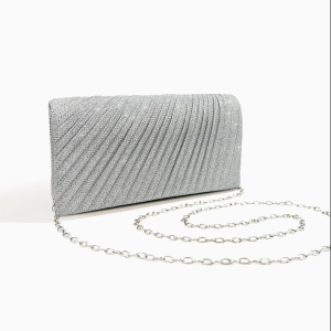 Women's Evening Bag Clutch Purse Glitter Party Wedding Handbag with Chain - Silver