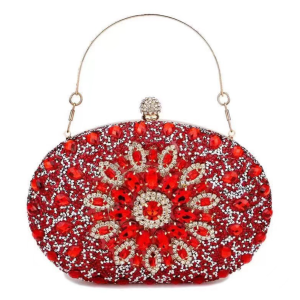 Women Rhinestone Sunflower Dinner Party Evening Clutch Bag Cocktail Handbags - Red