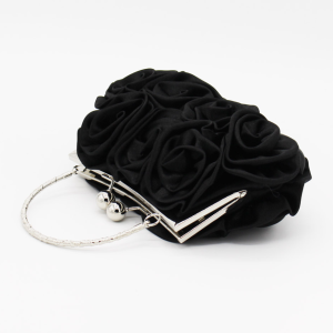 Women Floral Satin Dinner Party Evening Clutch Bag Cocktail Handbags - Black