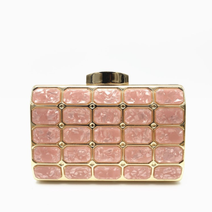 Women Acrylic Crossbody Shoulde Marble Clutch Purse for Wedding Party Proms - Pink