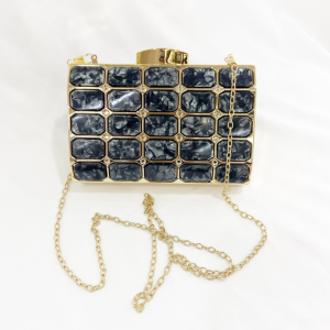 Women Acrylic Crossbody Shoulde Marble Clutch Purse for Wedding Party Proms - Dark Grey