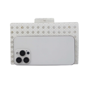 Women Acrylic Handbag Rattan Woven Pattern Square Box Handbag Shoulder Bag Chain Purse - White