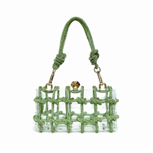Women Clear Crystal Rhinestone Glitter Acrylic Handbag Square Box Handbag Shoulder Bag Purse - Green