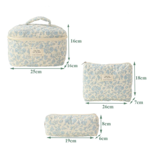 3 Pcs Floral Cotton Travel Makeup Bag Cosmetics Organizer Toiletry Bag Case 