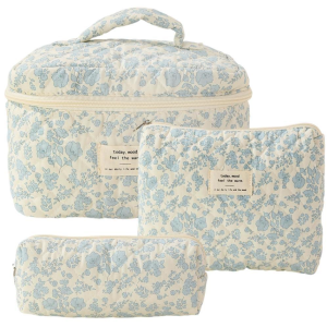 3 Pcs Floral Cotton Travel Makeup Bag Cosmetics Organizer Toiletry Bag Case 