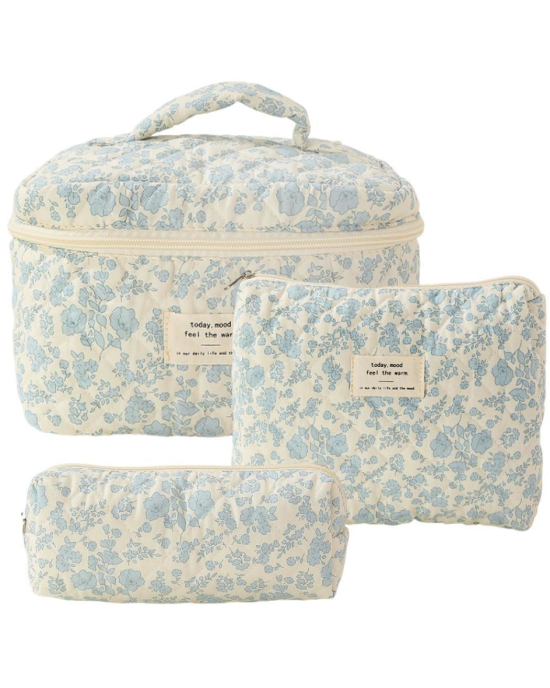 3 Pcs Floral Cotton Travel Makeup Bag Cosmetics Organizer Toiletry Bag Case 