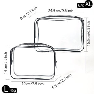 3 Pcs Clear Toiletries Bags Travel Makeup Carry on Airport Airline Compliant Bag - Black