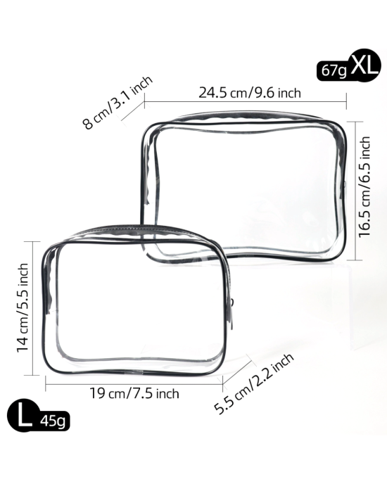 3 Pcs Clear Toiletries Bags Travel Makeup Carry on Airport Airline Compliant Bag - White