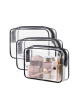 3 Pcs Clear Toiletries Bags Travel Makeup Carry on Airport Airline Compliant Bag - Black