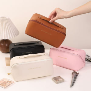  Portable Pouch Open Flat Storage Makeup Bag Organizer with Divider and Handle