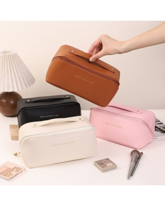  Portable Pouch Open Flat Storage Makeup Bag Organizer with Divider and Handle