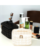 Plaid Tweed Storage Makeup Bag Organizer with Divider and Handle
