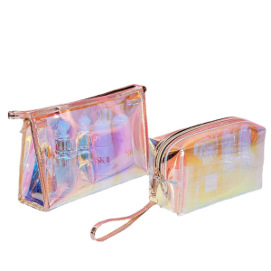 2 Pieces Holographic Makeup Bag Clear PVC Makeup Bag