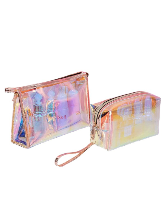 2 Pieces Holographic Makeup Bag Clear PVC Makeup Bag