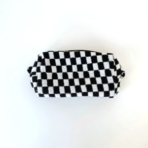2 Pcs Knit Cosmetic Checkered Makeup Bag - Black