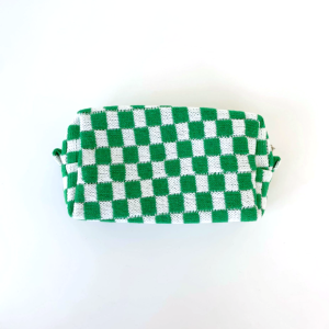 2 Pcs Knit Cosmetic Checkered Makeup Bag - Green