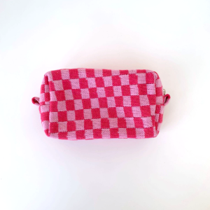 2 Pcs Knit Cosmetic Checkered Makeup Bag - Pink