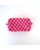 2 Pcs Knit Cosmetic Checkered Makeup Bag - Pink