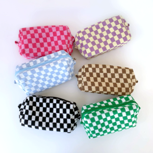2 Pcs Knit Cosmetic Checkered Makeup Bag - Blue