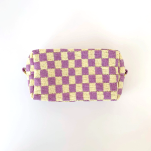 2 Pcs Knit Cosmetic Checkered Makeup Bag - Coffee