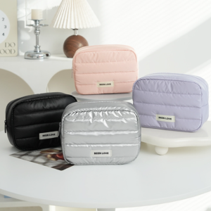 Puffy Quilted Travel Makeup Bags Toiletry Organizer Pouch Storage