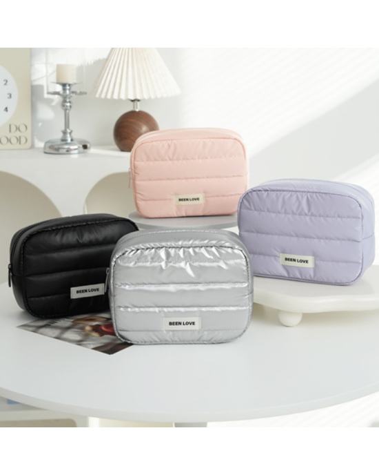 Puffy Quilted Travel Makeup Bags Toiletry Organizer Pouch Storage