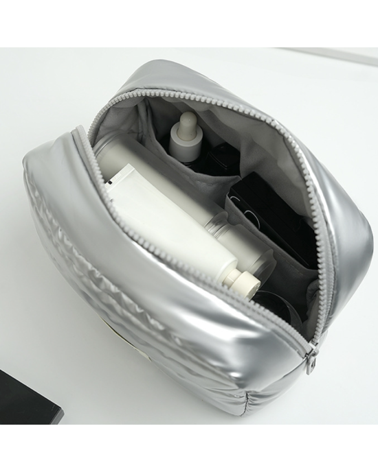 Puffy Quilted Travel Makeup Bags Toiletry Organizer Pouch Storage