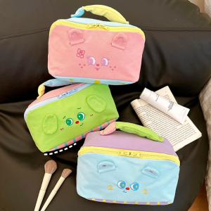 Cute Cartoon Canvas Travel Makeup Bags Toiletry Organizer Pouch Storage Flat Zip