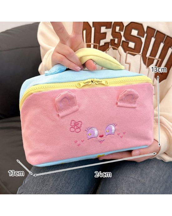 Cute Cartoon Canvas Travel Makeup Bags Toiletry Organizer Pouch Storage Flat Zip