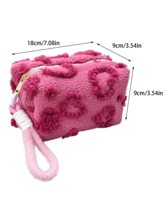 Adorable Cute Fuzzy Lamb Wool Plush Travel Girls Makeup Bags 