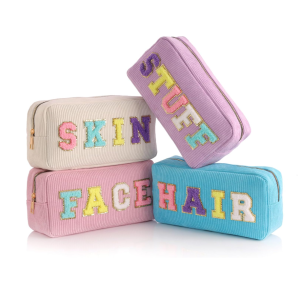 4 Pcs Cute Corduroy Fuzzy Plush Travel Girls Makeup Pouch Bags 