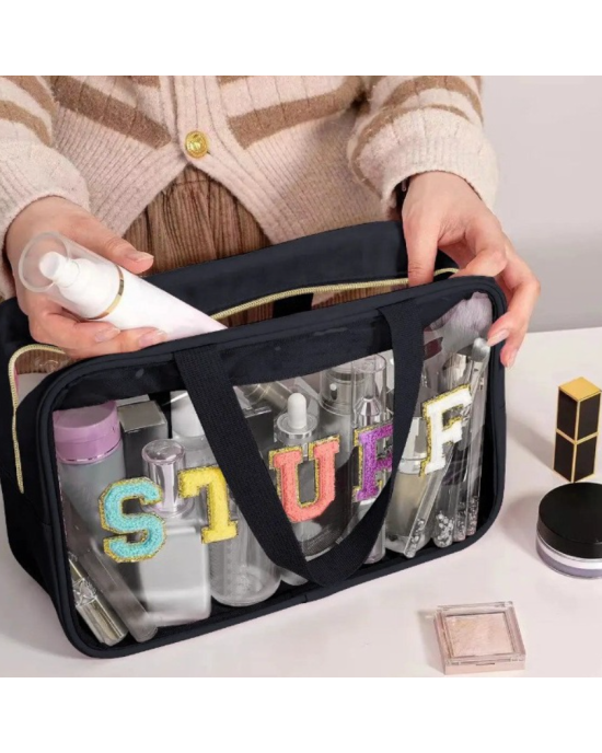 Waterproof Stuff Clear Zipper Nylon & PVC Travel Makeup Pouch Bags 