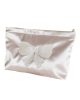 Satin Embroidery Makeup Bag with Bow Purse Zipper Cosmetic Pouch