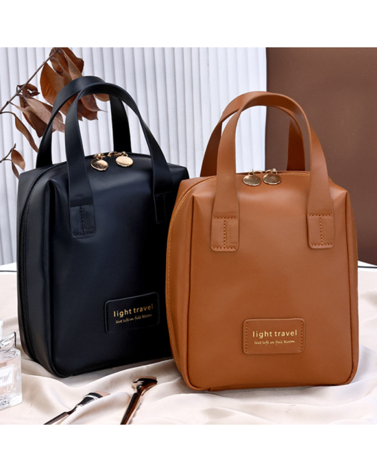  PU Leather Handheld Cosmetic Organizer Travel Makeup Bag with Top Handle