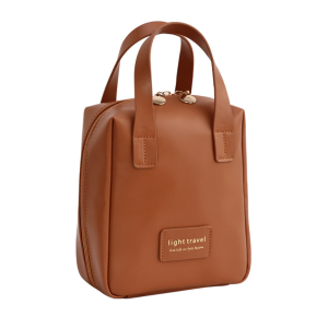  PU Leather Handheld Cosmetic Organizer Travel Makeup Bag with Top Handle