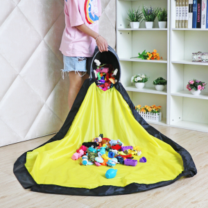 Drawstring Toy Storage Basket Bag with Foldable Play Mat