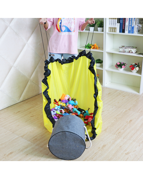 Drawstring Toy Storage Basket Bag with Foldable Play Mat