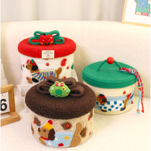 Cute Christmas Dachshund Round Storage Baskets Gift Box with Lids