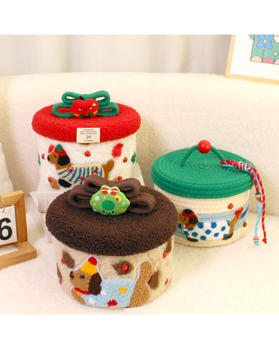 Cute Christmas Dachshund Round Storage Baskets Gift Box with Lids