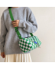 Checkered Canvas Boston Crossbody Bag - Green